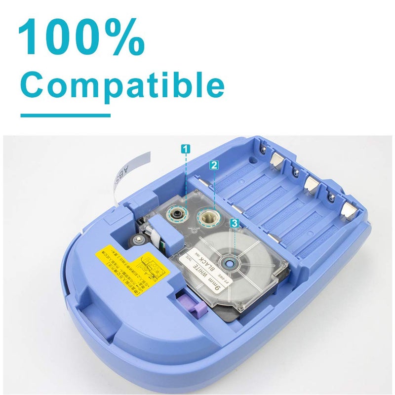 Absonic 4-Pack Compatible for Casio Label Maker Tape 9mm XR-9WE XR-9WE2S XR9WE2S 9mm Black on White Label It for KL-120 KL-60 KL-100 KL-750 KL750B KL-780 KL820 KL7000 KL7200 Label Maker, 3/8" x 26' - Image 3